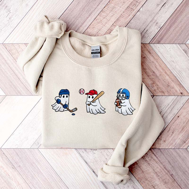 Printed Halloween Ghost Hockey Baseball Football Sweatshirt