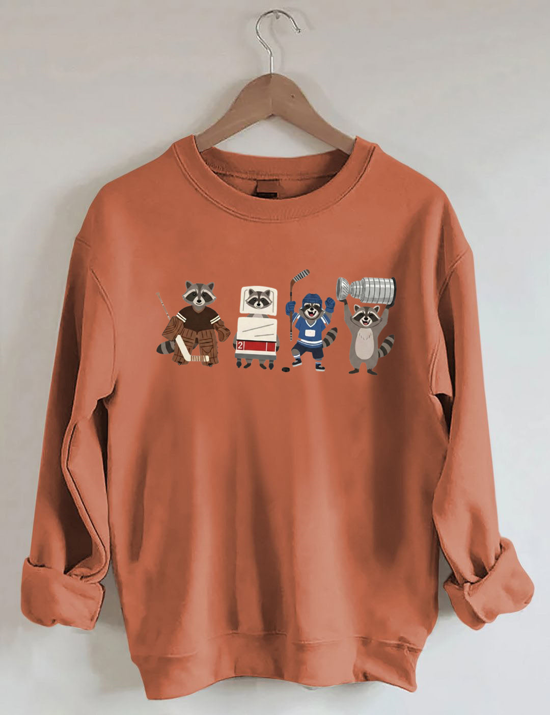 Funny Raccoon Hockey Player Game Day Sweatshirt