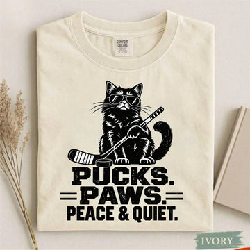 Comfort Colors Pucks. Paws. Peace & Quiet. Cat Hockey T-Shirt