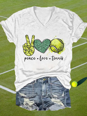 Women's Peace Love Tennis Casual V-Neck Tee