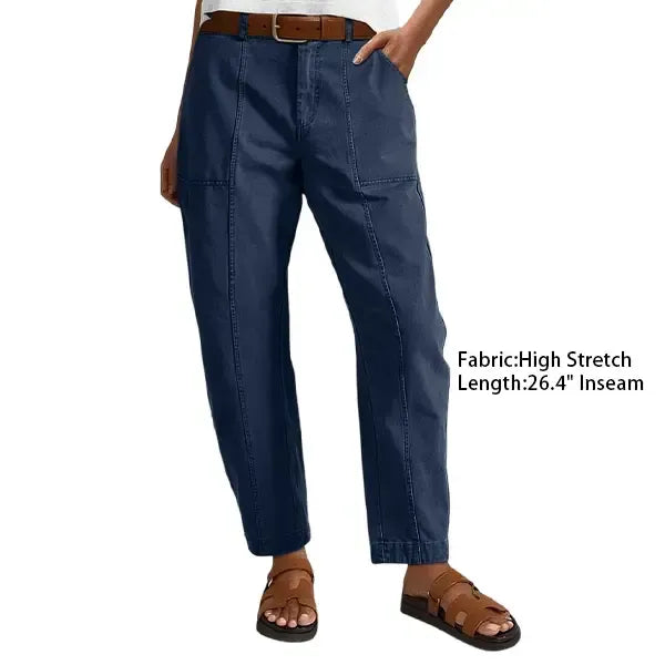Solid Stitch Detail Mid Waist Baby Barrel Fit Deep Pockets