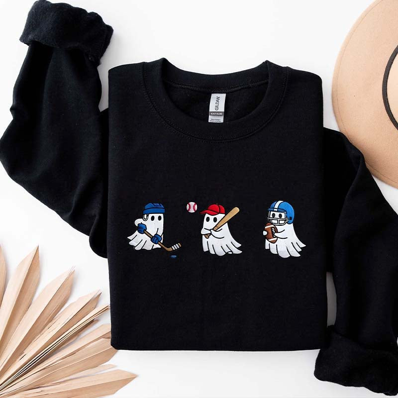 Printed Halloween Ghost Hockey Baseball Football Sweatshirt