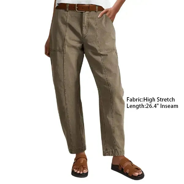 Solid Stitch Detail Mid Waist Baby Barrel Fit Deep Pockets