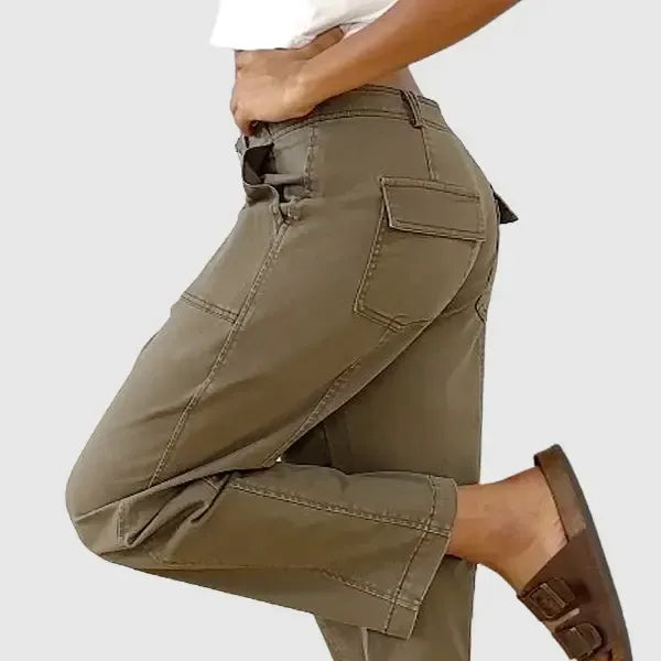 Solid Stitch Detail Mid Waist Baby Barrel Fit Deep Pockets