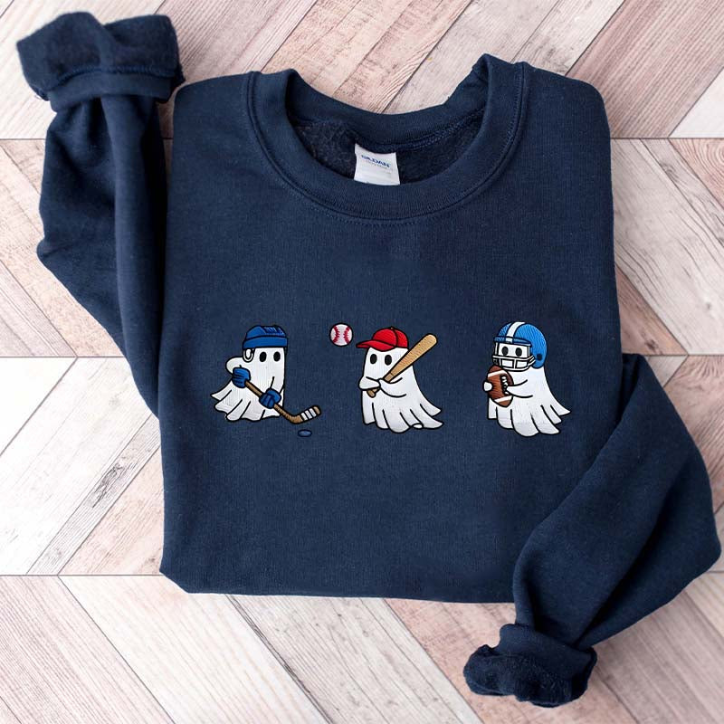 Printed Halloween Ghost Hockey Baseball Football Sweatshirt