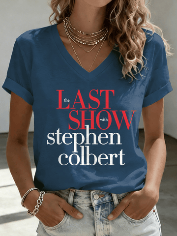 V-Neck Retro Last Show Print T-Shirt