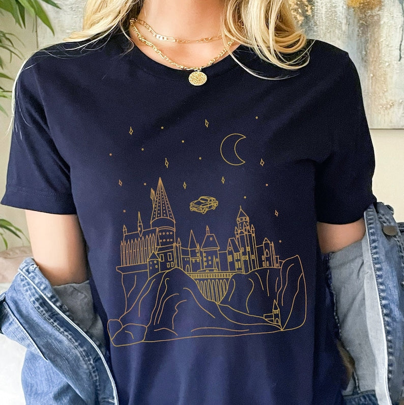 Flying Car With Castle At Night HP Shirt