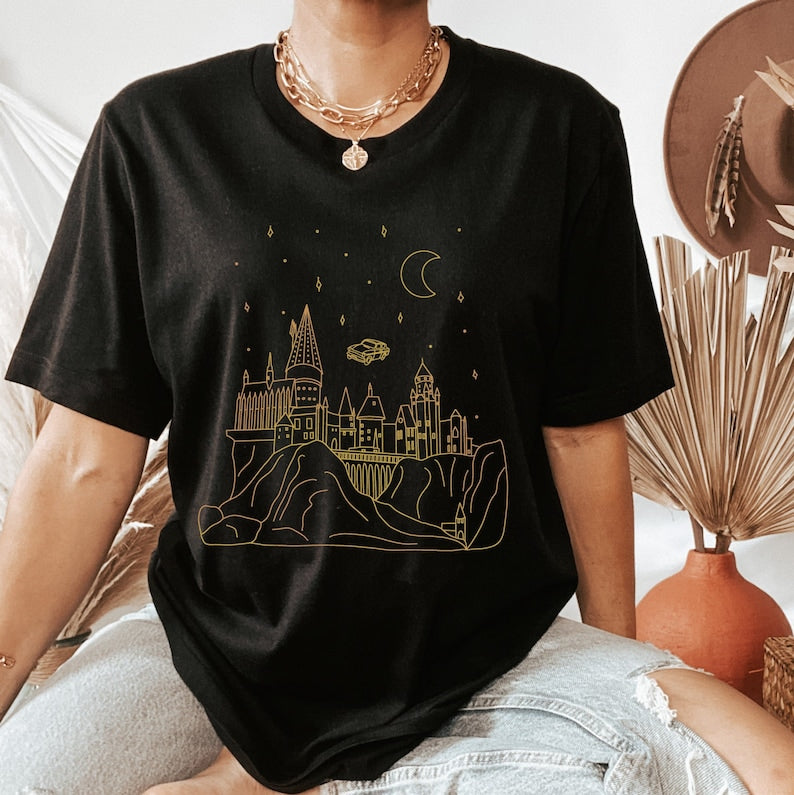 Flying Car With Castle At Night HP Shirt