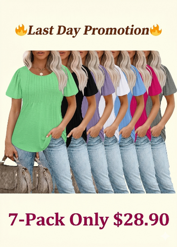 🔥Last day promotion🔥Womens T Shirts Short Sleeve Pleated Dressy Casual Scooped Neck Summer Tops Blouses